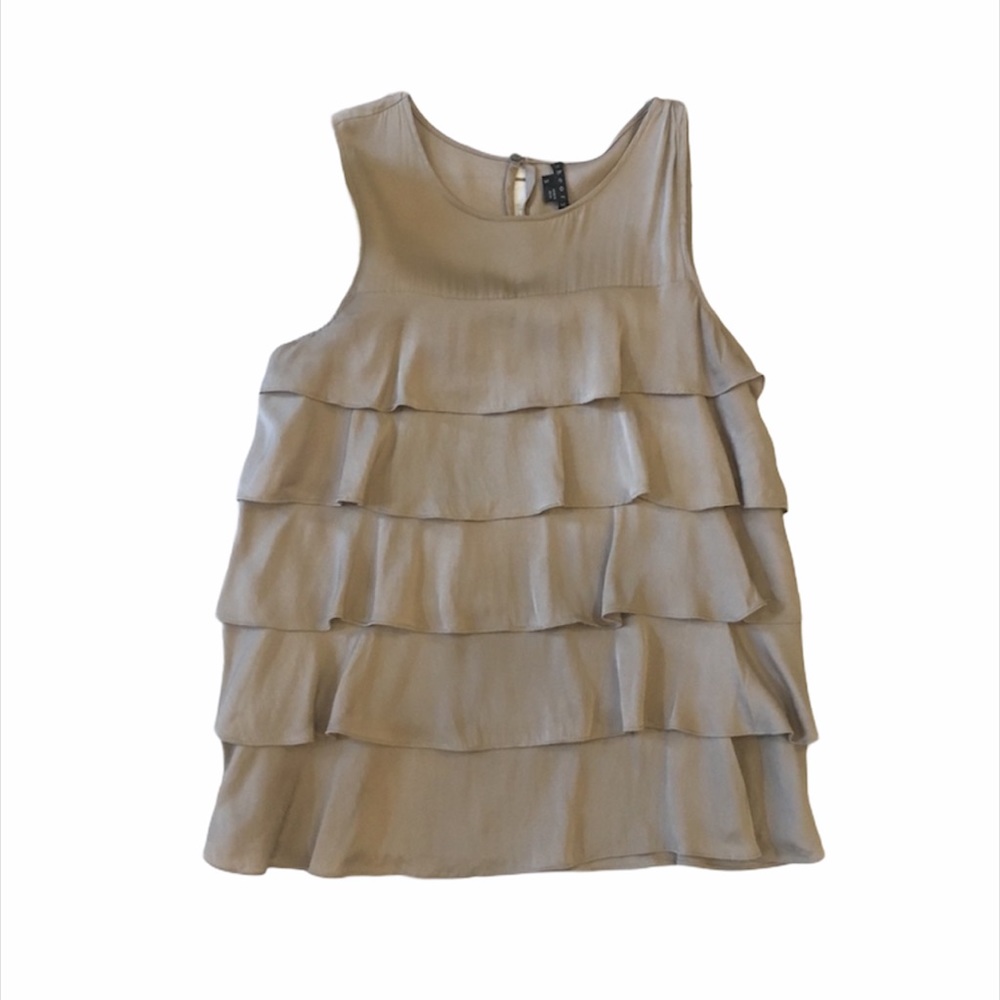 Theory  Chelsea Tiered  Silk Ruffle Stretch Tank Size Small